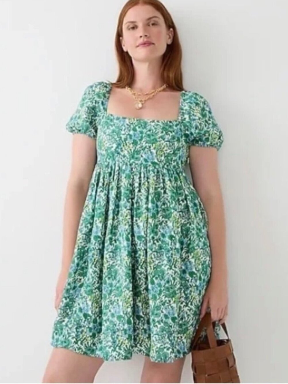 J. Crew LinenCupro Green Babydoll Dress Valletta Paisley Puff Sleeve sz16 Preppy